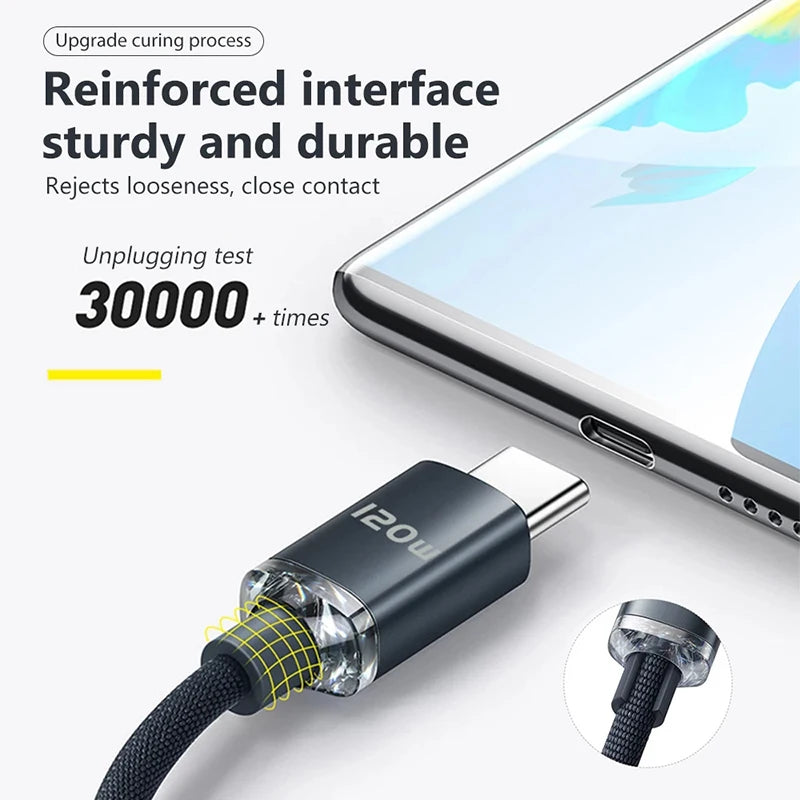 TurboCharge 120W USB-C Fast Charging Cable for Samsung, Xiaomi, Realme & Huawei.